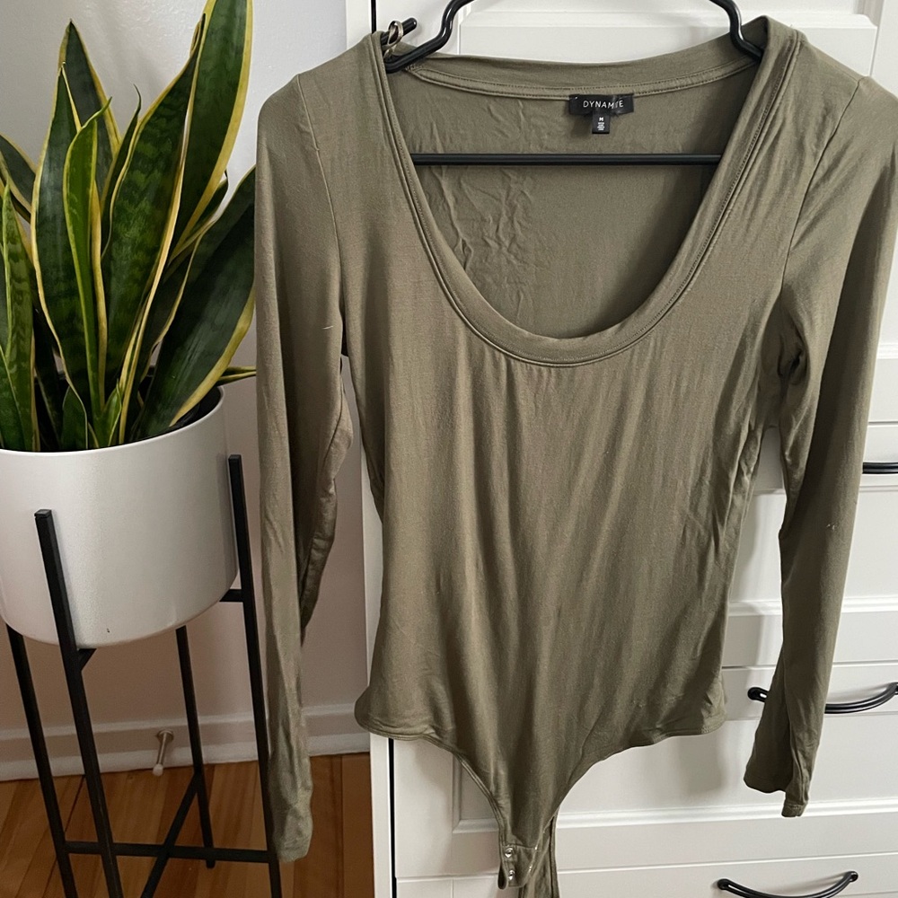 Dynamite Khaki Long Sleeve Bodysuit